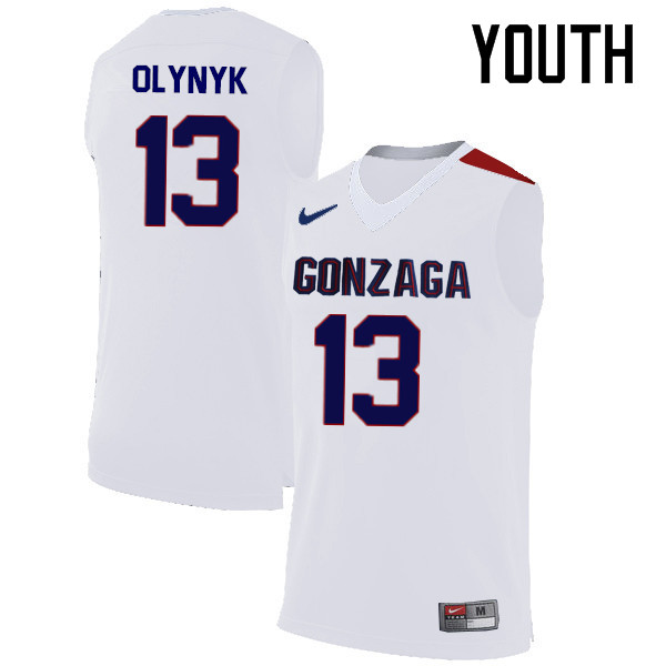 Youth #13 Kelly Olynyk Gonzaga Bulldogs College Basketball Jerseys-White - Click Image to Close